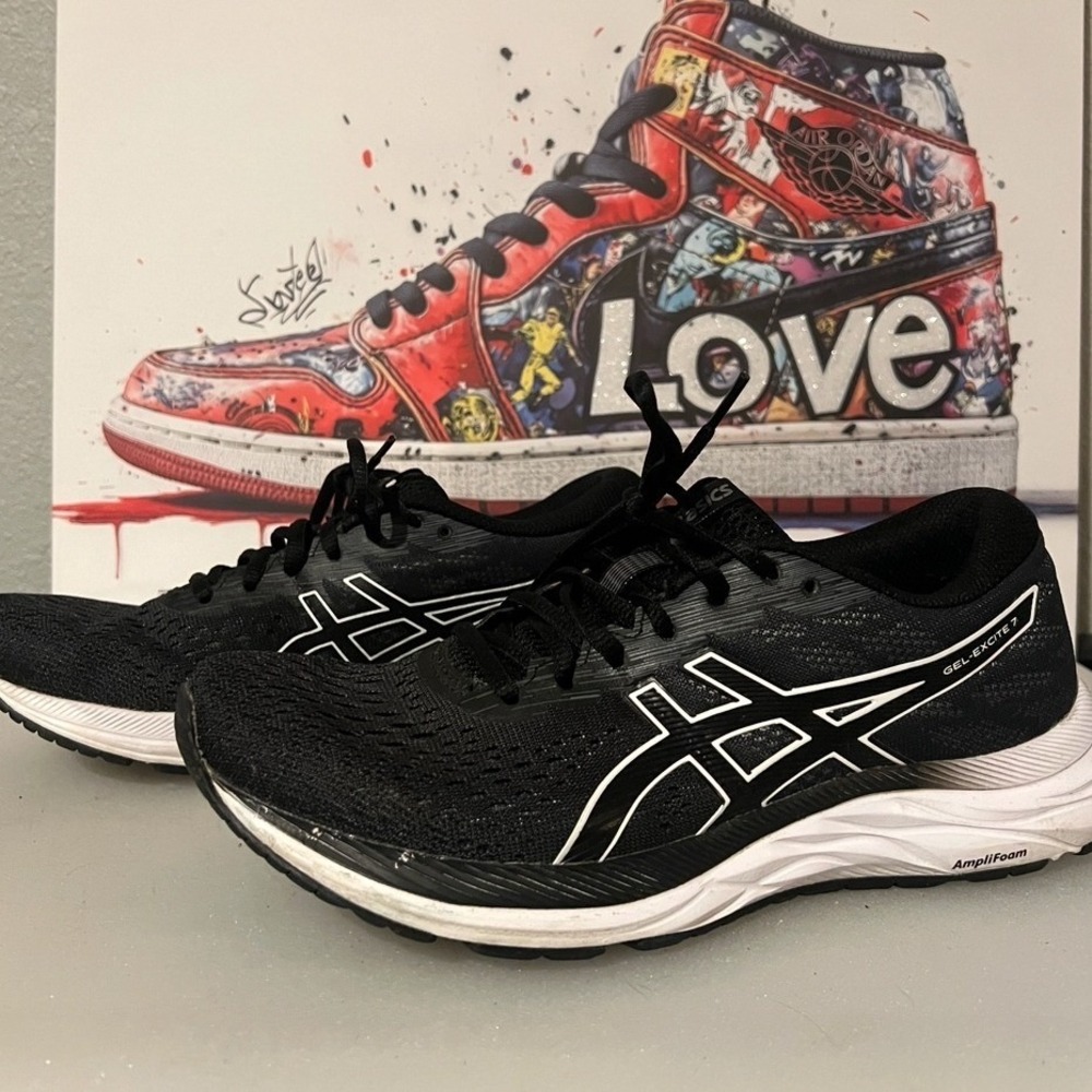 ASICS Gel-Excite 7 Running Shoes Womens 8 Black White 1012A562 AmpliFoam Good